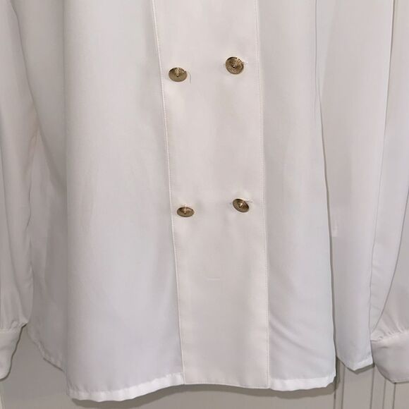 Vintage Bleyle White Polyester Double-Breasted Blouse with Gold Buttons - Picture 3 of 9